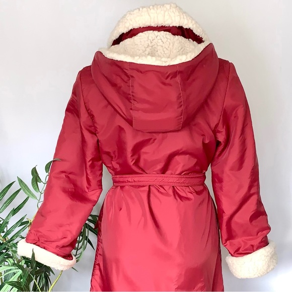 v i n t a g e :: Puffy Penny Lane Sherpa Longline Hooded Belted Coat - Picture 6 of 16